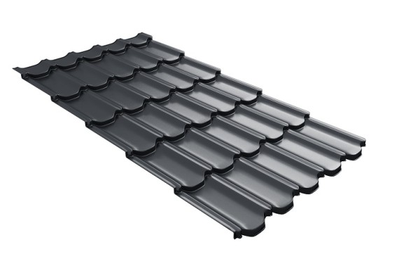 Металлочерепица квинта плюс с 3D резом 0,5 Quarzit PRO Matt RAL 7024 мокрый асфальт купить в Верхнем Уфалее